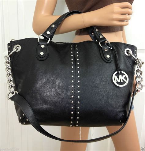 michael kors hamilton bag black and silver|Michael Kors Hamilton studded tote.